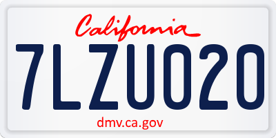 CA license plate 7LZU020