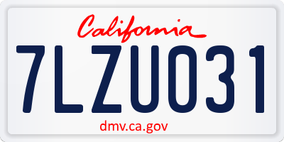 CA license plate 7LZU031