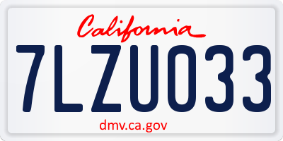 CA license plate 7LZU033
