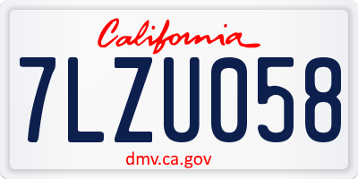 CA license plate 7LZU058