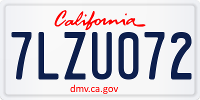 CA license plate 7LZU072