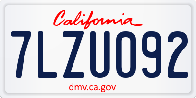 CA license plate 7LZU092
