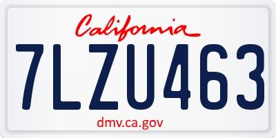 CA license plate 7LZU463
