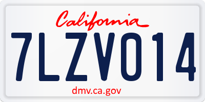 CA license plate 7LZV014