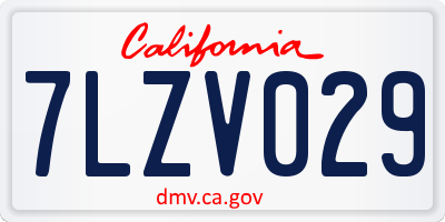 CA license plate 7LZV029