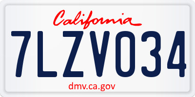 CA license plate 7LZV034