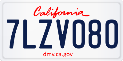 CA license plate 7LZV080