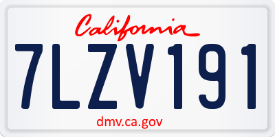 CA license plate 7LZV191