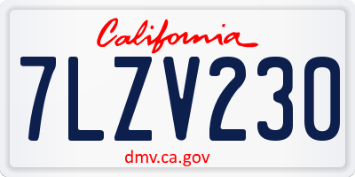 CA license plate 7LZV230