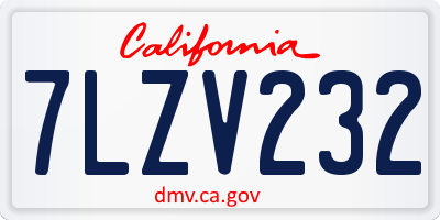 CA license plate 7LZV232