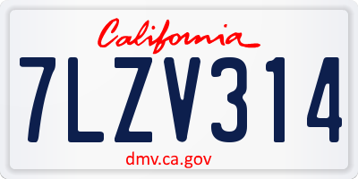 CA license plate 7LZV314