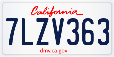 CA license plate 7LZV363