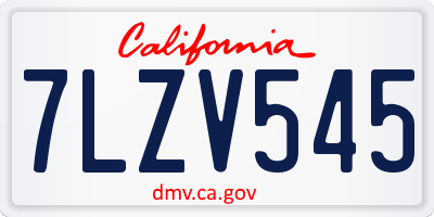 CA license plate 7LZV545