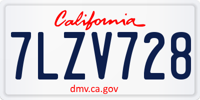 CA license plate 7LZV728