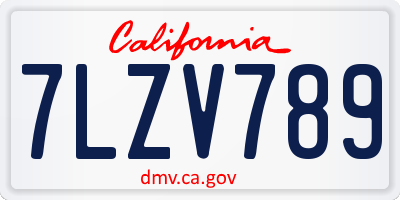 CA license plate 7LZV789