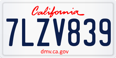 CA license plate 7LZV839