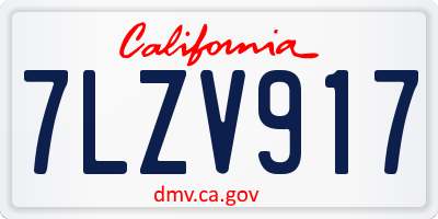 CA license plate 7LZV917