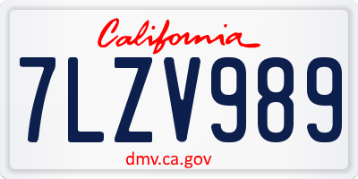 CA license plate 7LZV989