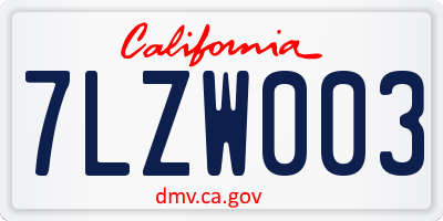 CA license plate 7LZW003