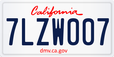CA license plate 7LZW007