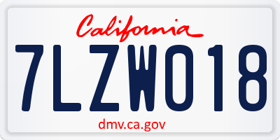 CA license plate 7LZW018