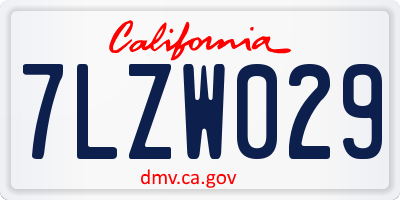 CA license plate 7LZW029