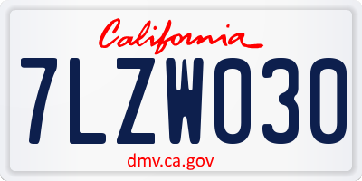 CA license plate 7LZW030
