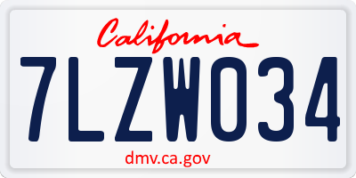 CA license plate 7LZW034