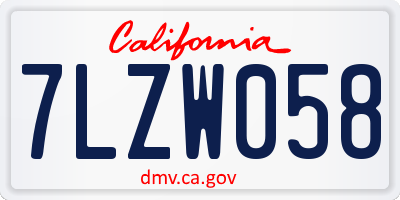 CA license plate 7LZW058