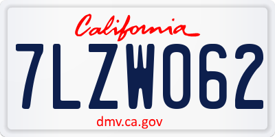 CA license plate 7LZW062