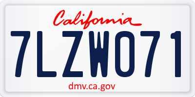 CA license plate 7LZW071