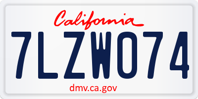 CA license plate 7LZW074