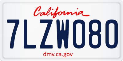 CA license plate 7LZW080