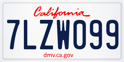 CA license plate 7LZW099