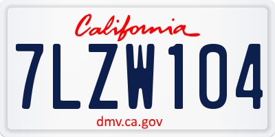 CA license plate 7LZW104