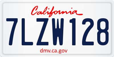 CA license plate 7LZW128