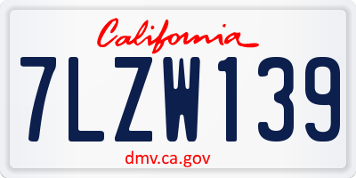 CA license plate 7LZW139