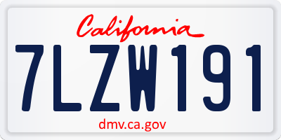 CA license plate 7LZW191