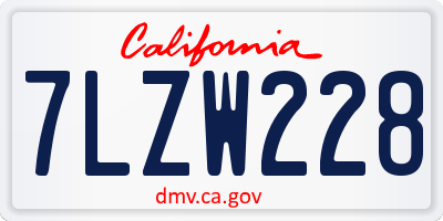 CA license plate 7LZW228