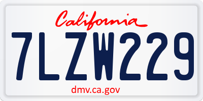 CA license plate 7LZW229