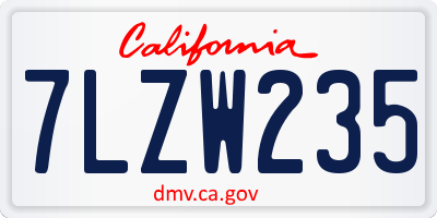 CA license plate 7LZW235