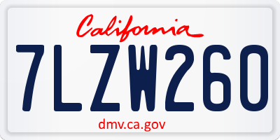 CA license plate 7LZW260