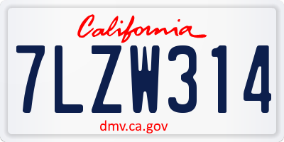 CA license plate 7LZW314
