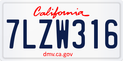 CA license plate 7LZW316