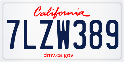 CA license plate 7LZW389