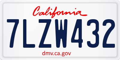 CA license plate 7LZW432