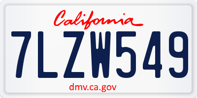 CA license plate 7LZW549