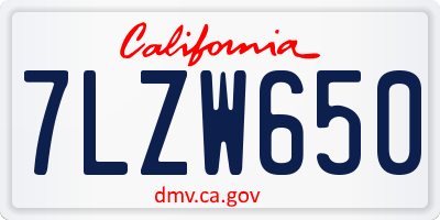 CA license plate 7LZW650