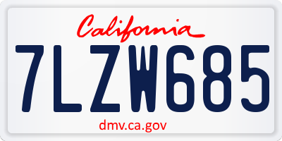 CA license plate 7LZW685