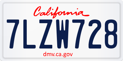 CA license plate 7LZW728